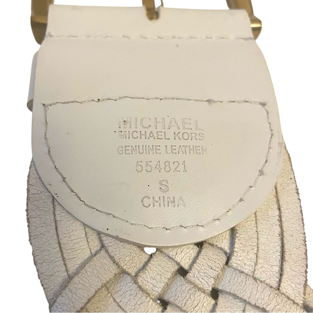 Michael Michael Kors White Woven Leather Belt With Gold Buckle Sz M - Picture 12 of 13